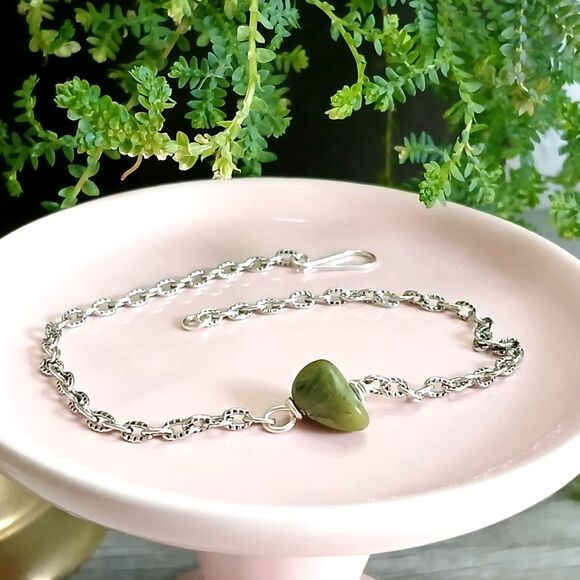 Dainty Jasper Crystal Anklet Bracelet, Adjustable Minimalist Gemstone Jewelry 9" - Picture 2 of 4